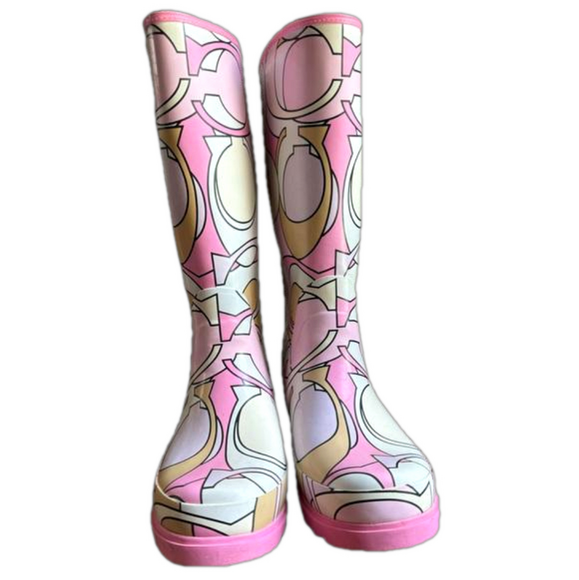 Coach Shoes - Coach Logo Paisley Pink Rain/Mud Boot- Size 6B